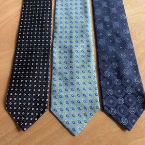 Brooks Brothers (lot of 3) 100% silk ties Made in USA blue navy geometric print